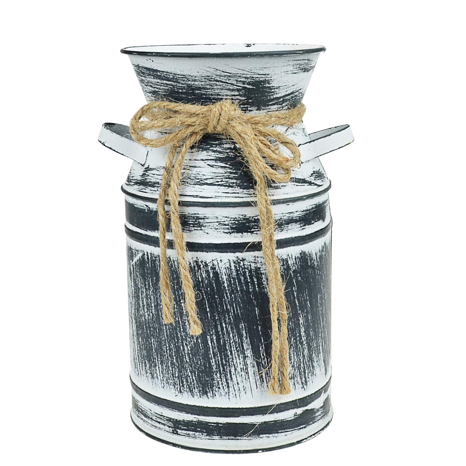 JSY-UPJSY-UP Black Metal Galvanized Flower Vase Milk Can Jug Bucket French Vintage Country Decorative with Rope for Rustic Farmhouse Graden Home Wedding Centerpiece Decor -7.5" H