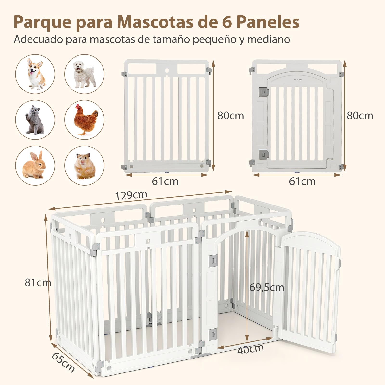 COSTWAY Corral de Mascotas de 6/12 Paneles, Valla Plegable de 81 cm con Puerta de Cierre Seguro, Estacas y Ventosas, Ideal para Perros Pequeños y Medianos, Interior y Exterior, Blanco