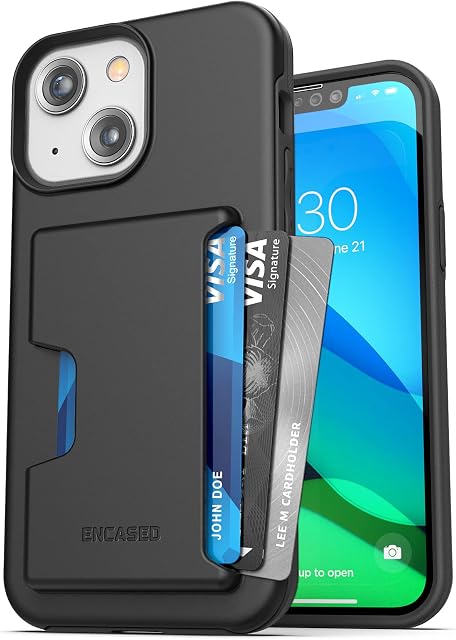 ENCASED Phantom Designed for iPhone 13 Wallet Case (2021) Shockproof Phone Case with Card Holder (4 Credit Card Capacity) Black