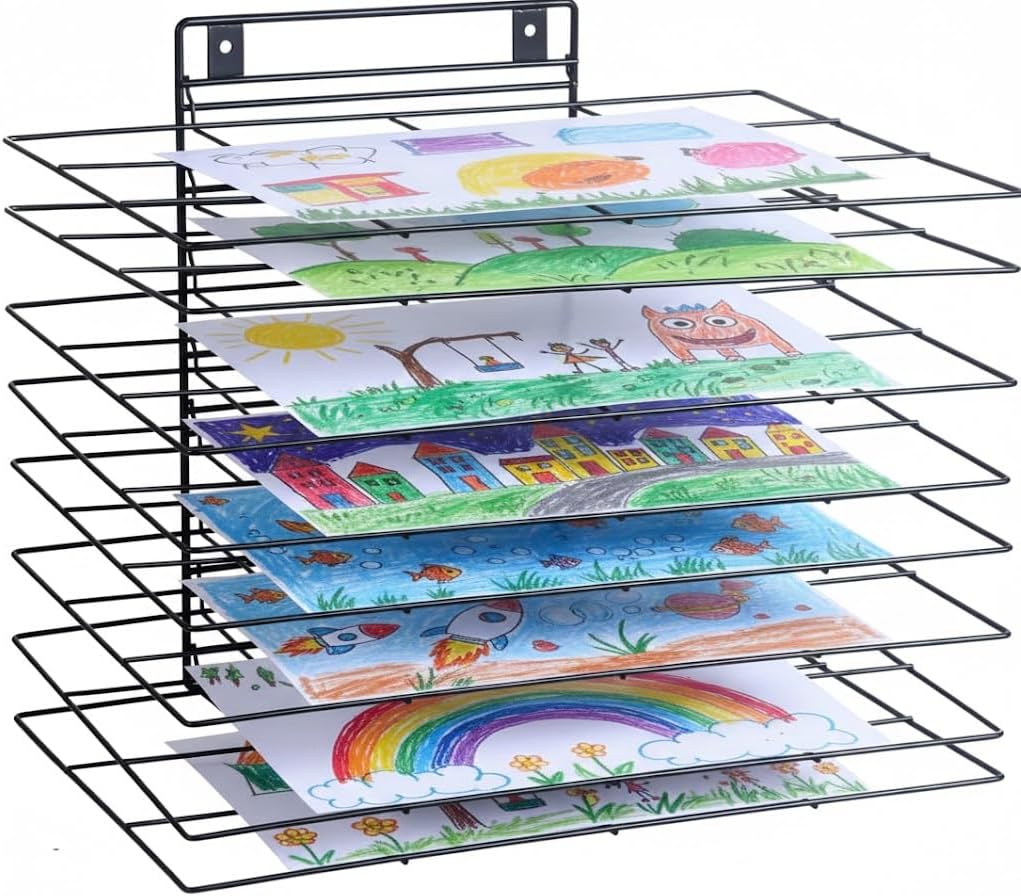 Art Drying Rack for Classroom – Wall-Mounted Painting Drying Rack with Removable Shelves, Space-Saving Art Storage Rack for Studio, School, and Craft Projects (8 Shelves)