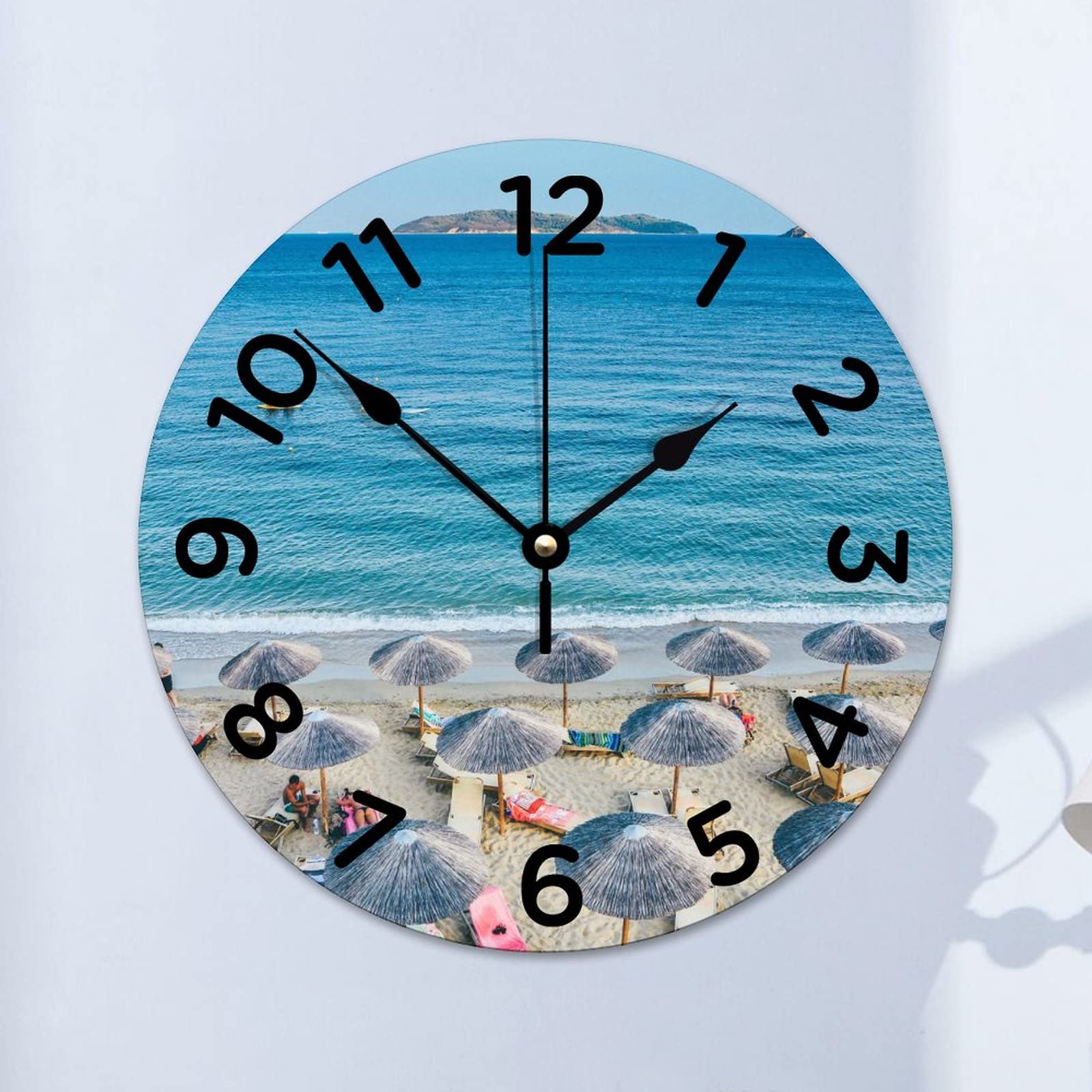 Horloge murale ronde bois parasol de plage 38cm cuisine salon chambre