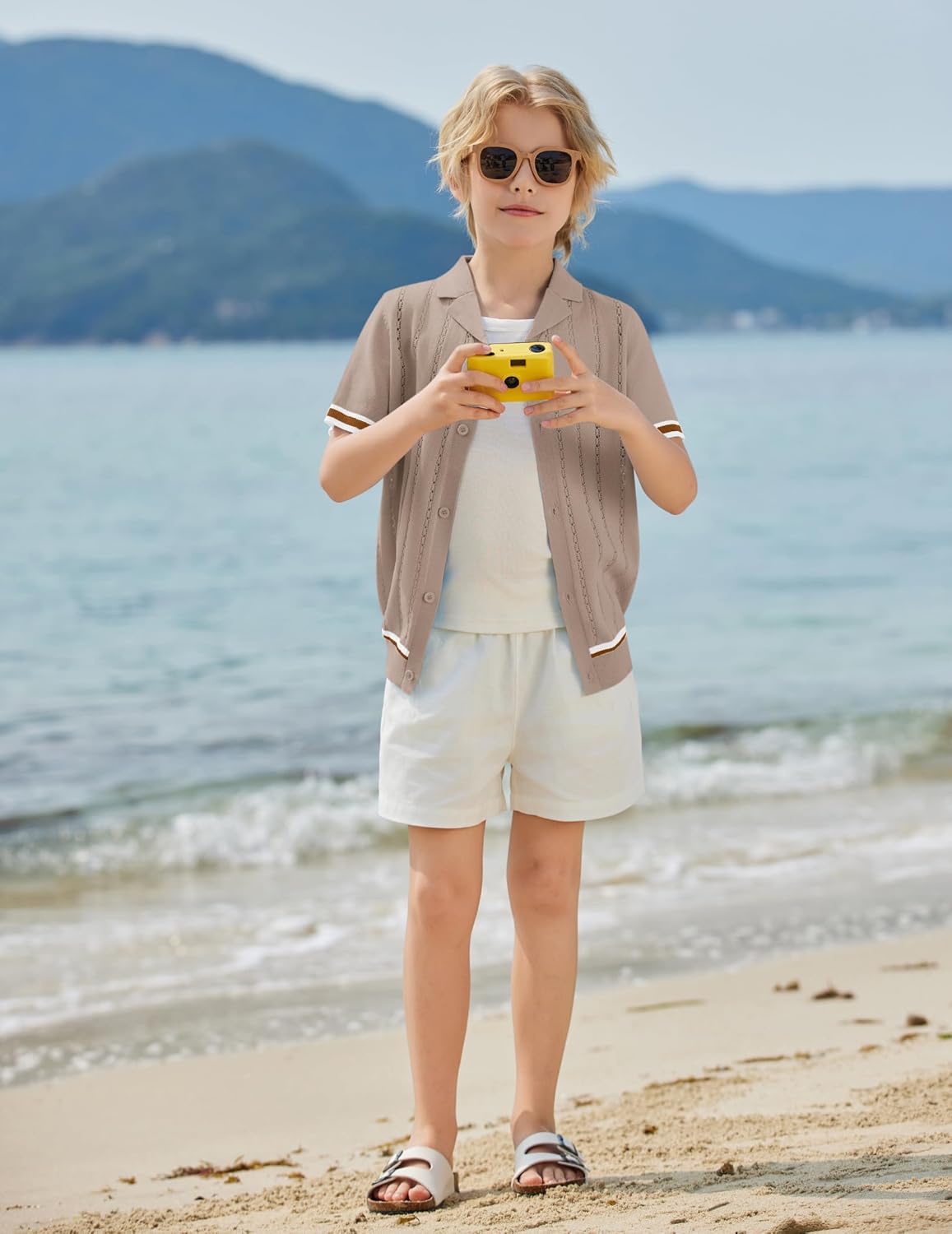 Arshiner Boys Knit Shirts Short Sleeve Button Down Shirt Vintage Fashion Casual Summer Beach Shirts for Kids 4-13 Years