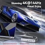 USB C Station d'accueil 3 Moniteurs Ordinateur portable USB C Dock Dual Monitor avec 2 HDMI DisplayPort 4K144Hz,USB A 2.0/3.0,USBC 3.1 10Gbps&30W Output,Ethernet,microSD&SD,Audio&Mic,150W DC Puissance pour Dell/Lenovo/HP