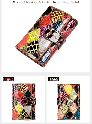 Miniatura 2 de Carteras multicolor para mujer, tarjetero de cuero genuino, monederos grandes, embrague para teléfono, Diamante multicolor-S, Cartera