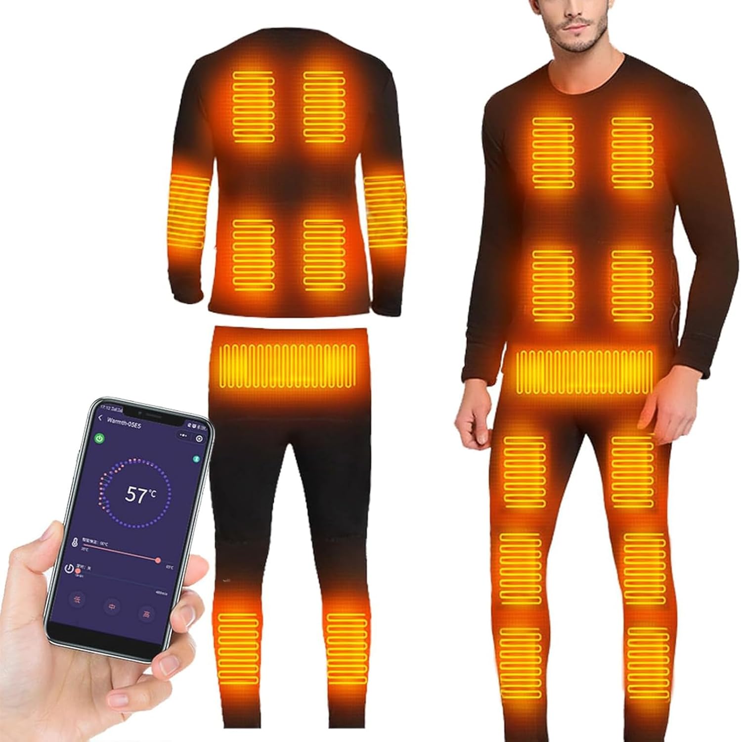 20 Zone Heated Thermal Underwear,Winter Warm Top and Pants 5 Heating Levels Heated Base Layer for Women Men