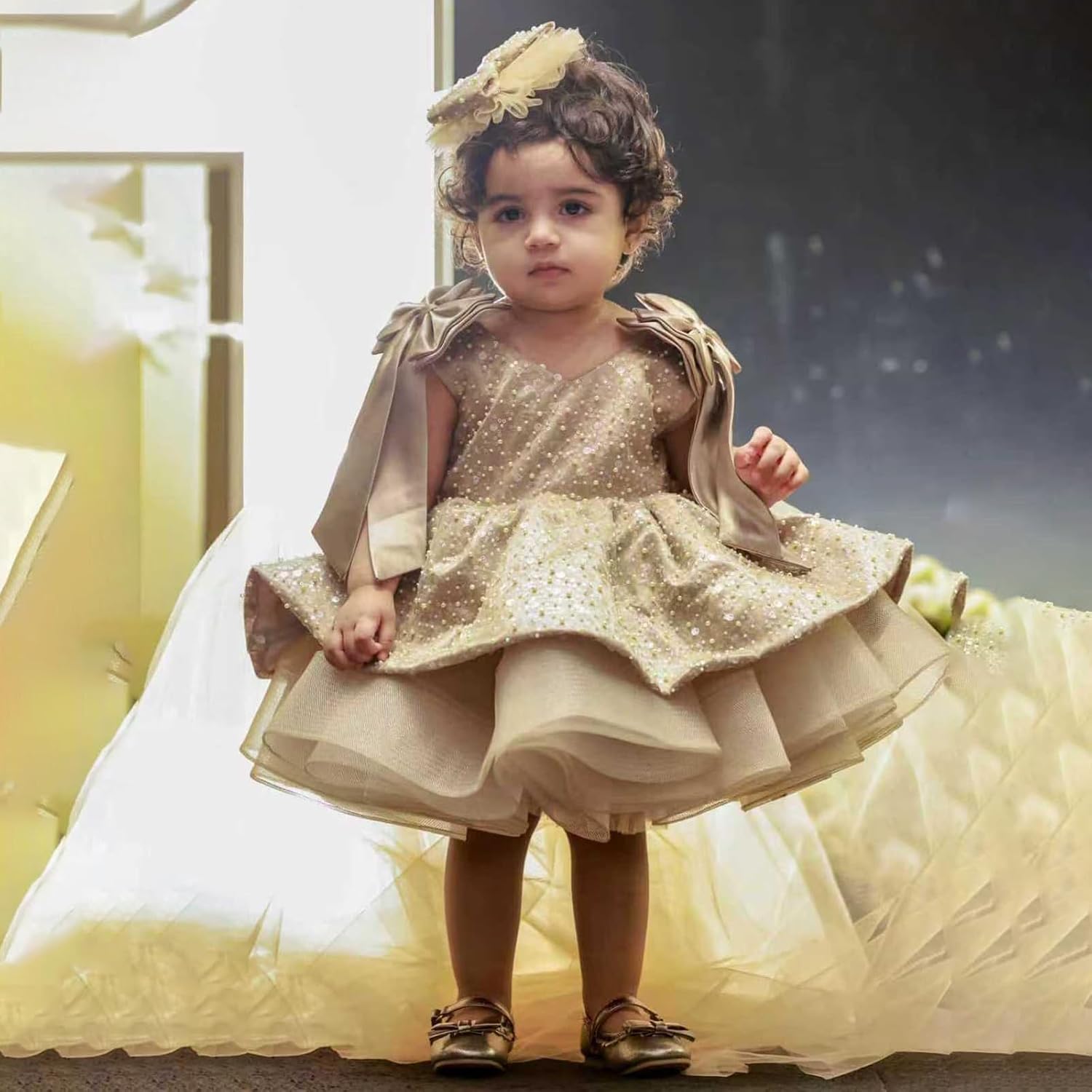 Fairy Tale Tutu Dress for Girls – Sparkly Party Dress with Sequin Bow Headband for Birthdays and Celebrations