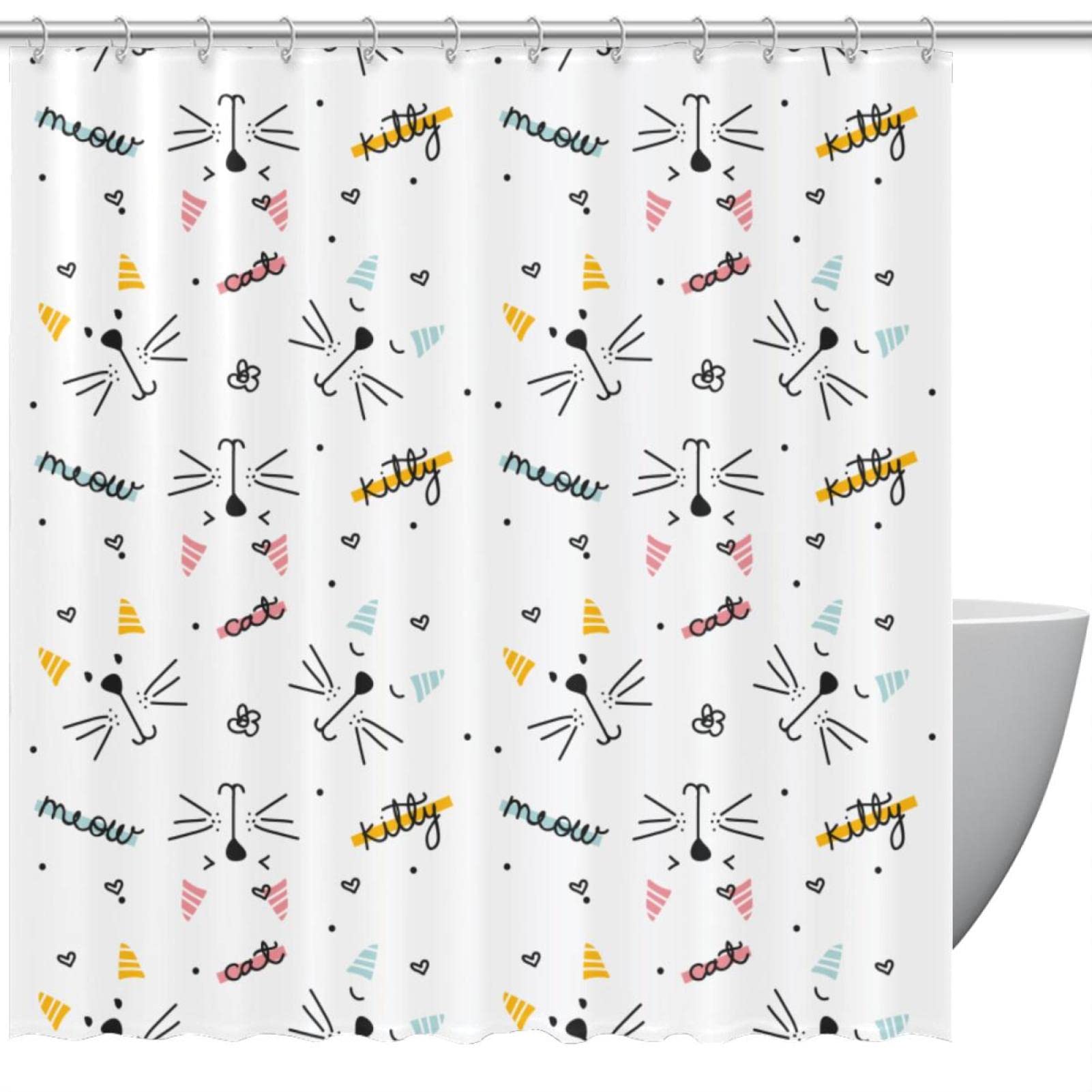 Rideau de douche chat graphique de 152x183 cm lavable avec ses 12 crochets inclus