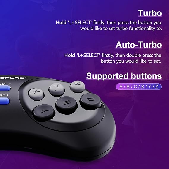 RetroFlag Classic 2.4G Controller, 6-Buttons Gamepad for Sega Genesis Mini 2 / Mini, Window, PC, Switch/Switch OLED and Raspberry Pi