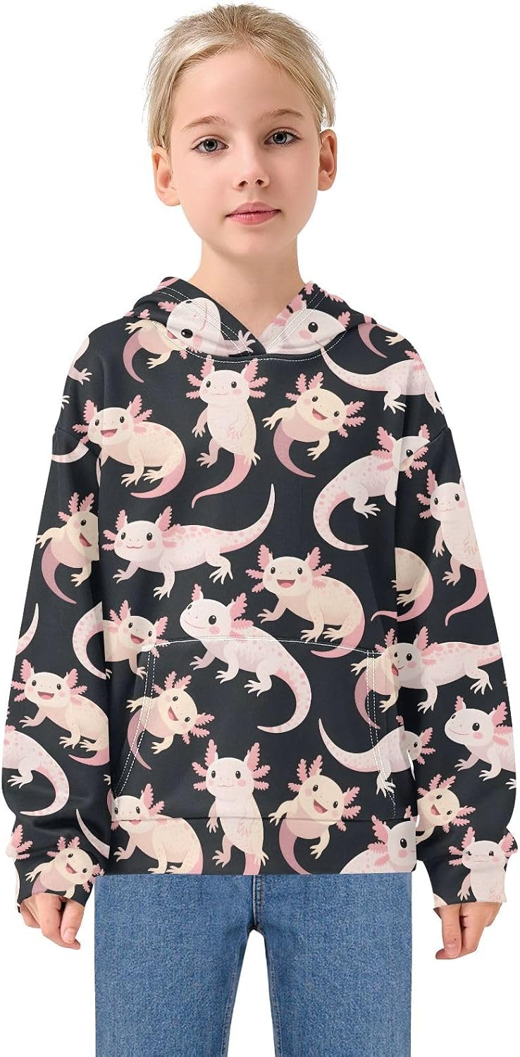 ALAZA Cute Axolotls Hoodies Sweatshirt for Boys Girls Kids Hooded Pullover Top