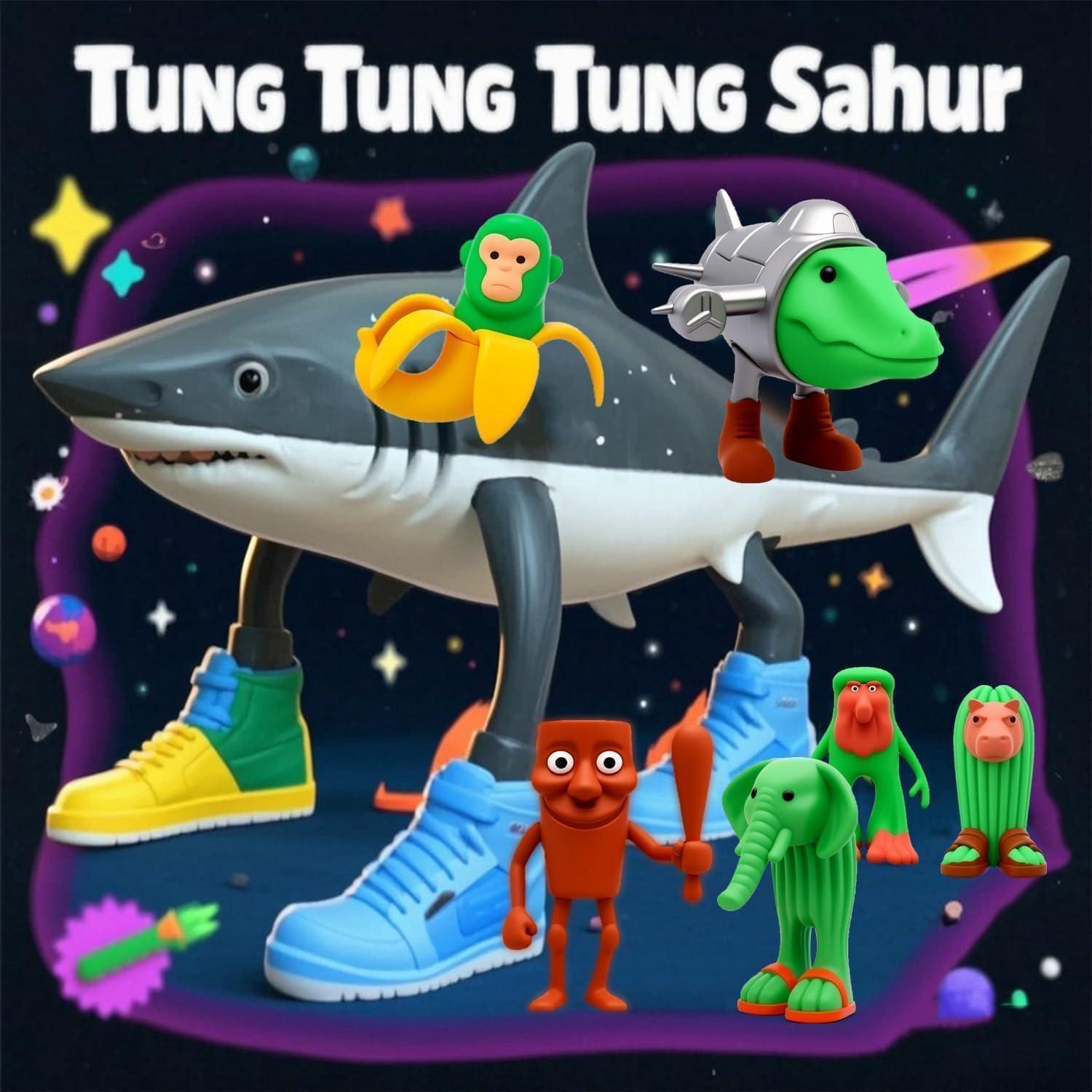 24PCS Tralalero Tralala Action Figure,TNG TNG Sahur Meme Unique Action Figures Decorations Gifts,Meme Shark Figures Toys 2.5in, Brain Rot Toys