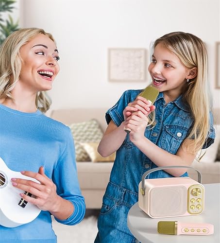 Miniatura 6 de Mini máquina de karaoke para niños, con 2 micrófonos inalámbricos, altavoz Bluetooth portátil, máquina de karaoke para niños para cantar en