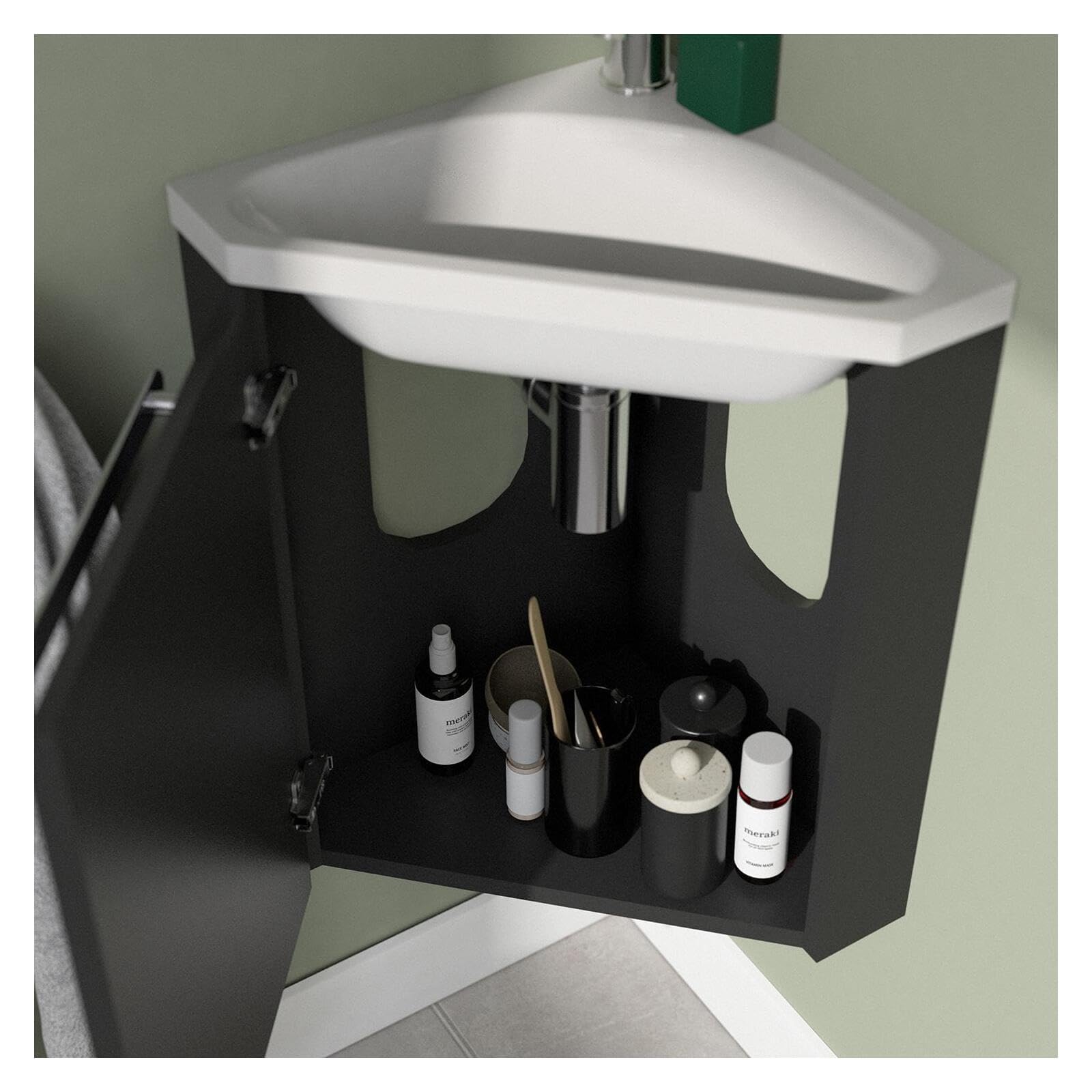 MOB-IN Ensemble Lave-Mains d'angle SKINO + Vasque + Armoire de Toilette