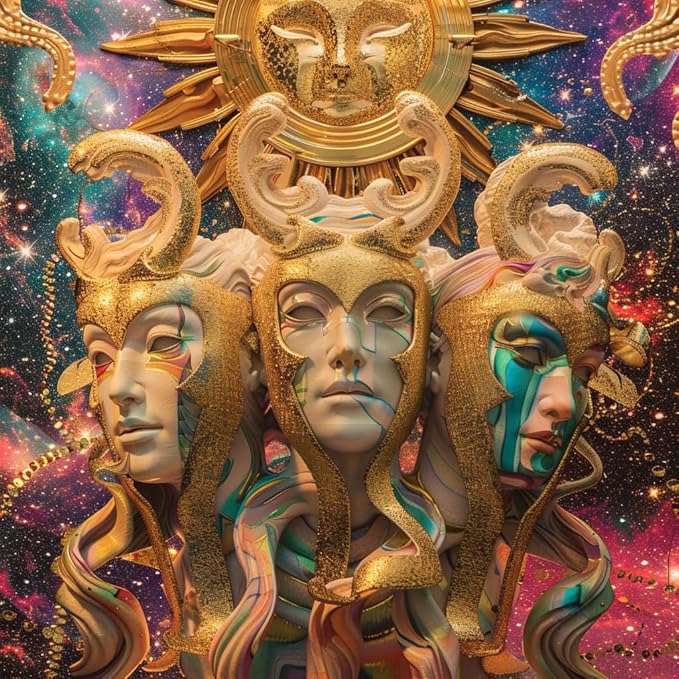 Zodiac Sign Gemini Shining Mask 5D Diamond Art Painting Full Square Drill Diamond Art Painting by Number Kits for Adults Mosaic Cross Stitch for Wall Decor 14x14inch(1)