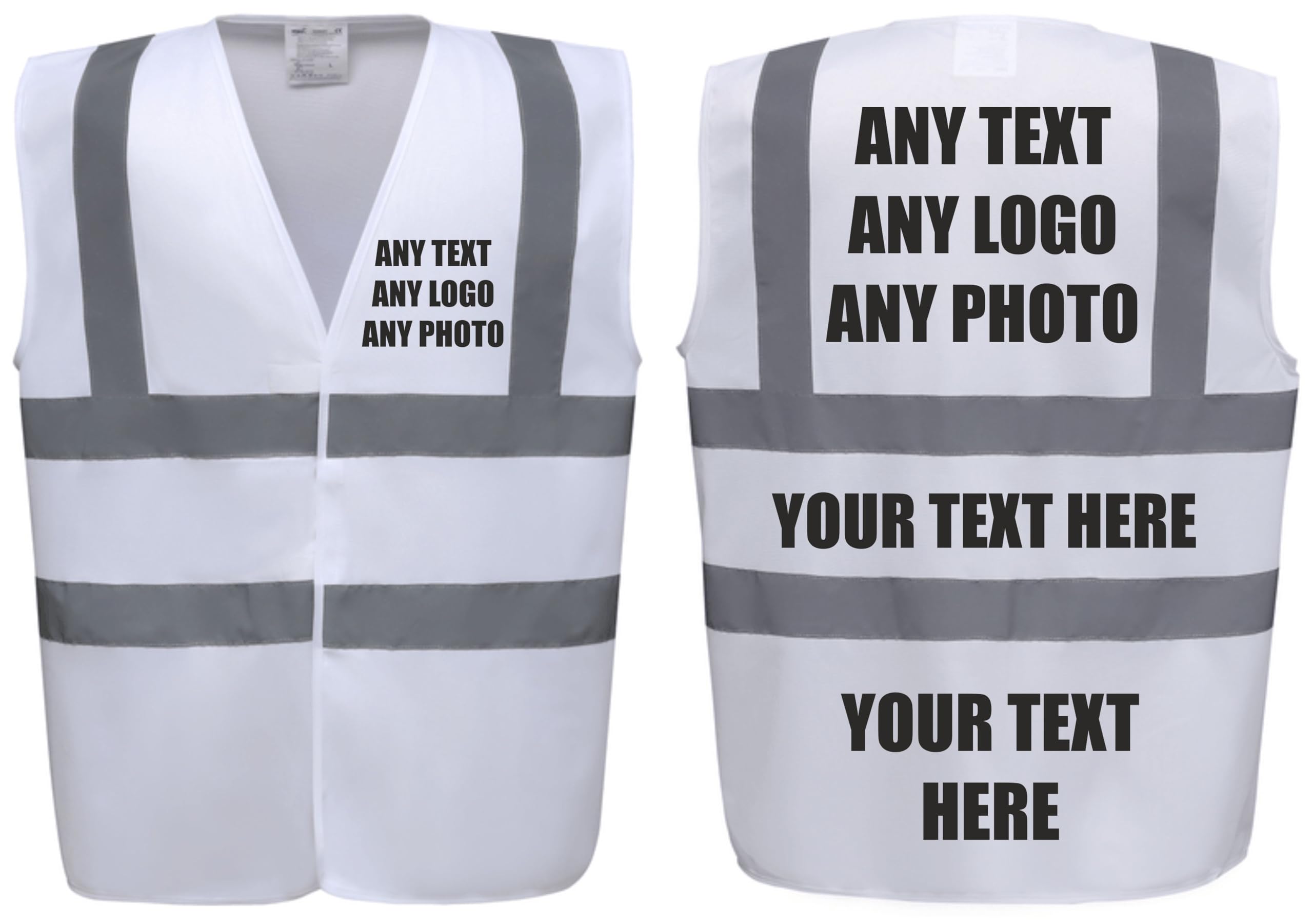 Premium WHITE Hi Vis Safety Vest Custom Printed With Your Logo Or Text Waistcoat, Personalise Front and Back, Brand Your Company, Small to 3XL, Brook Hi Vis (White, Large)
