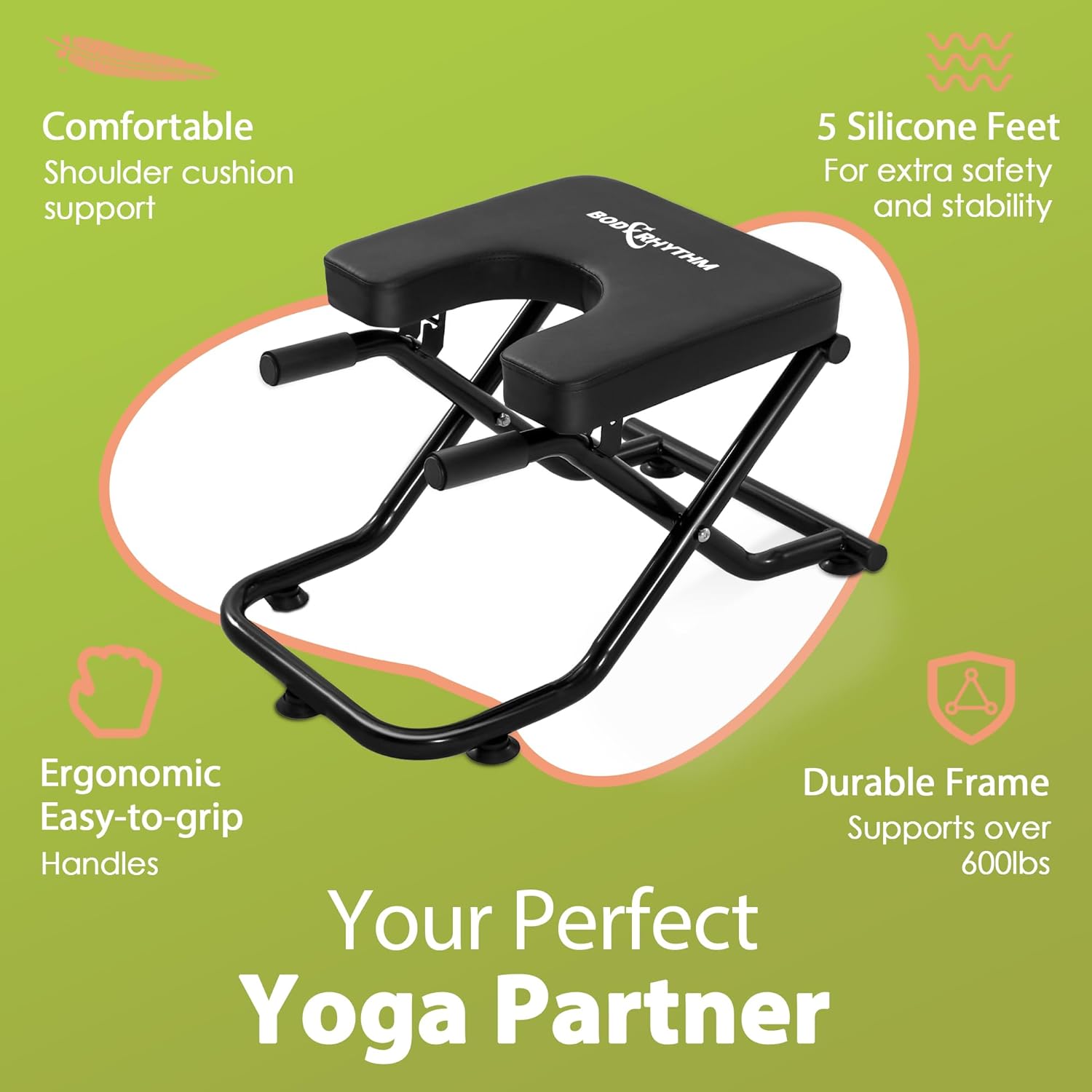 BODY RHYTHM Foldable Yoga Headstand Bench, Yoga Inversion Chair, Headstand Trainer for Relieve Stress, Improve Sleep & Digestion and Strength Training, Ideal for Home Workout, Fitness and Gym