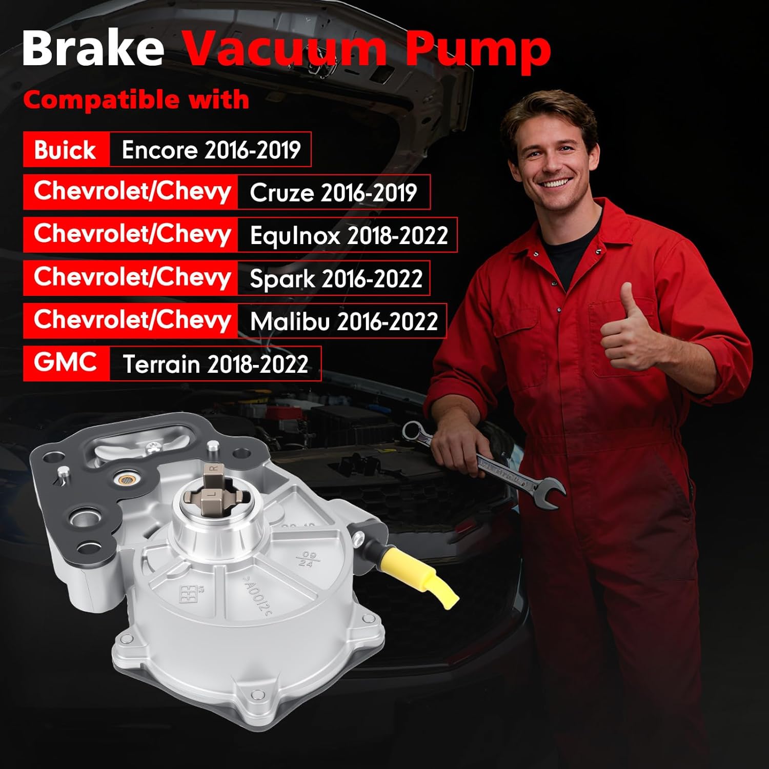 12684050 Brake Vacuum Pump Fit For 2016-2022 Chevy Cruze Malibu Equinox Spark Trax, GMC Terrain, Buick Encore 1.4L/1.5L, Replaces VCP184 12662789 702551330