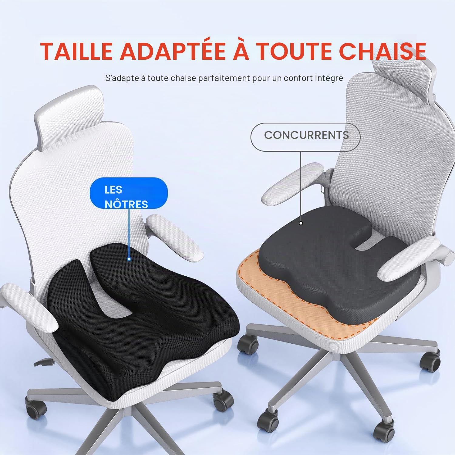 Benazcap Coussin de Siège,Coussin Coccyx Ergonomique pour Bureau et Voiture | Soulager La Douleur Sciatique,Coussin Chaise avec Housse Lavable,Coussin de Soutien Lombaire pour Assise Prolongée