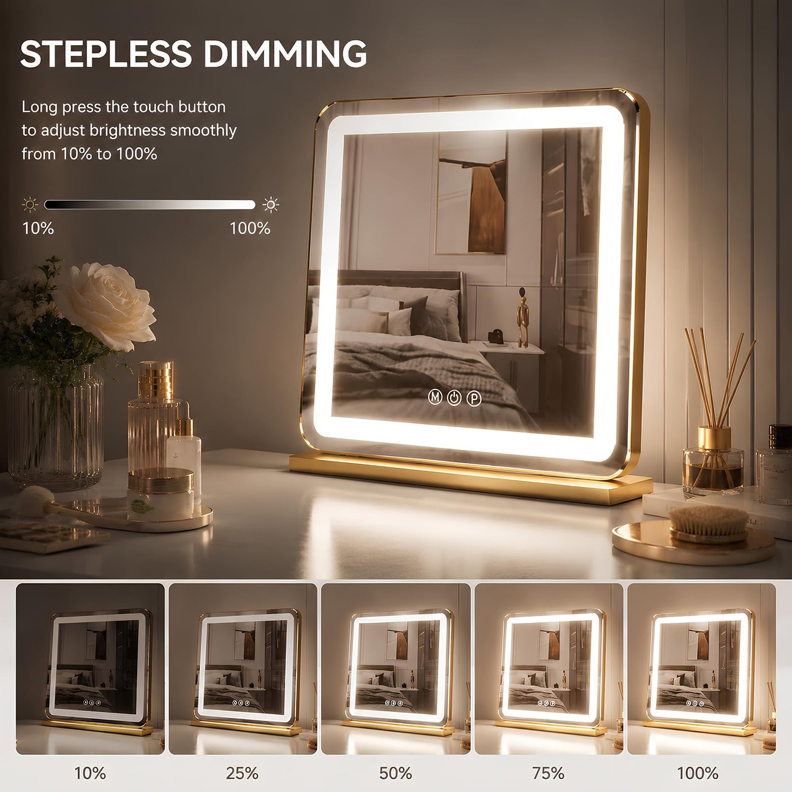 Specchio Trucco LED con Luce, Controllo Touch, Specchio da Tavolo Toeletta
