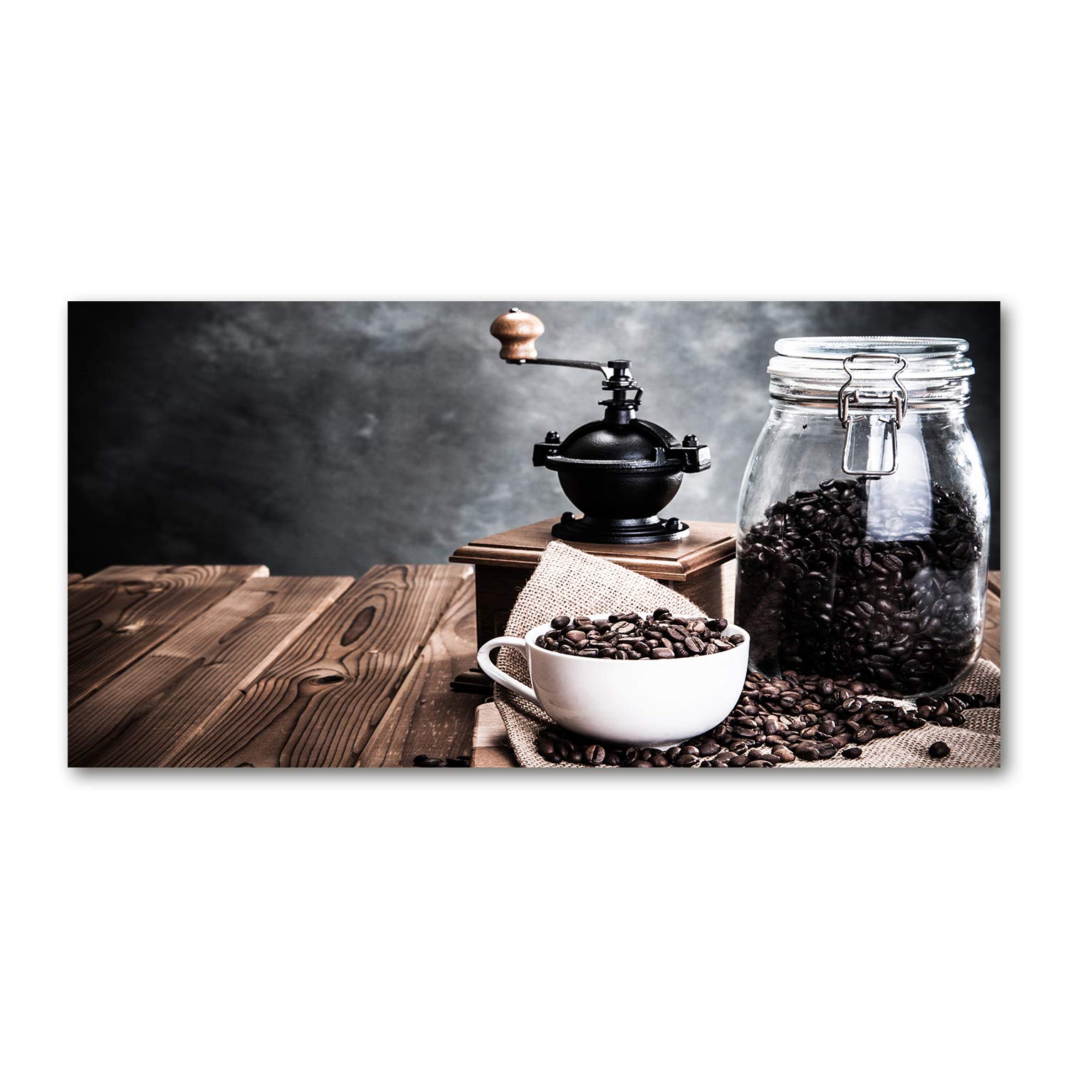 Tableau sur verre cuisine anti-taches 120x60cm déco panoramique salon moulin à café