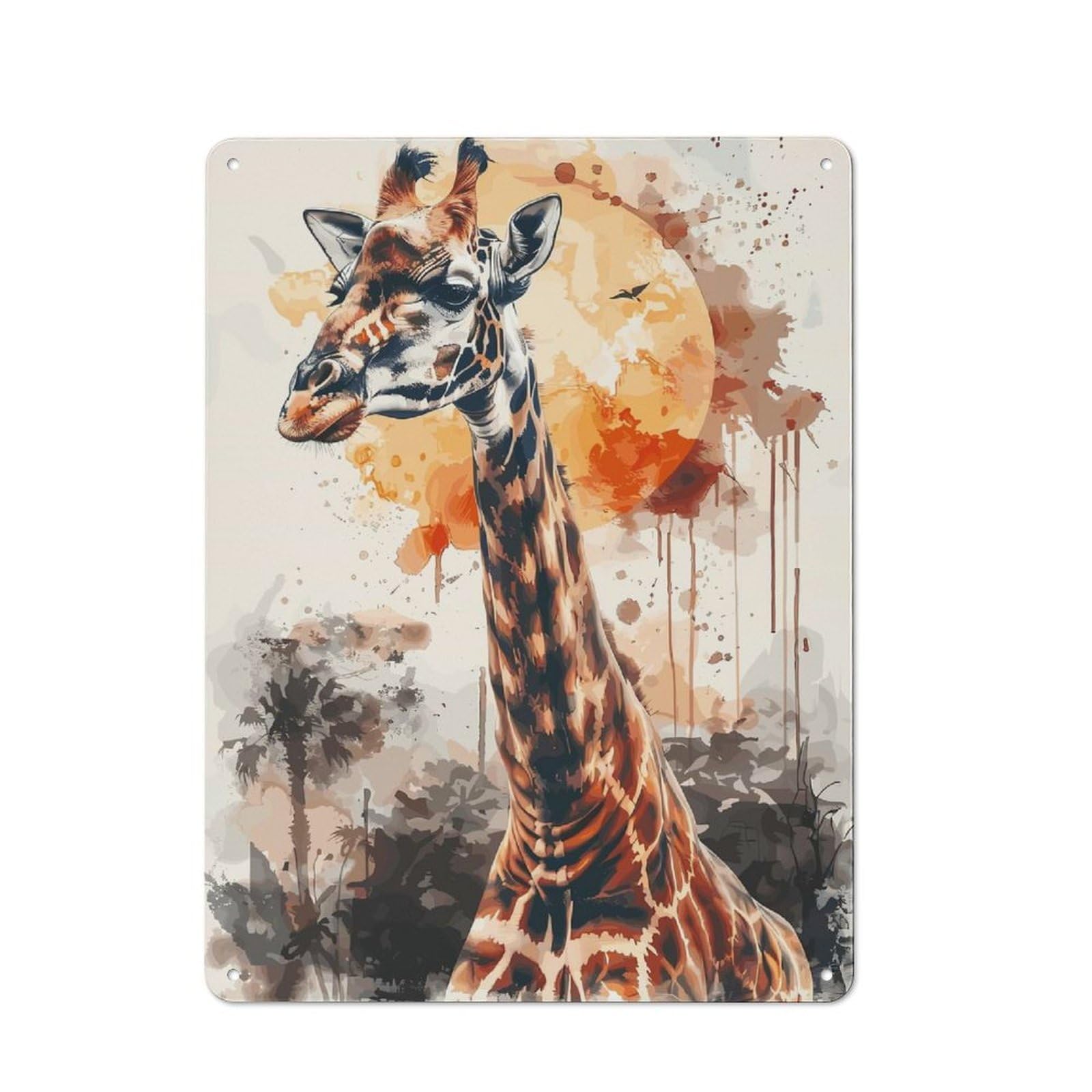 Junmoney Style-3 Giraffe Sun Watercolor Vintage Tin Wall Plaque 40X30cm For Hobby Room Or Studio, A Decorative Metal Sign For Hobby Rooms And Studios