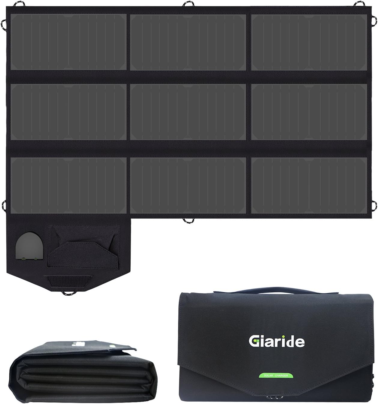 GIARIDE 60W 18V Foldable Sunpower Solar Panel Charger 5V USB/18V DC Output, Portable Power Pack for Laptop, Notebook, Tablet, iPad, iPhone, Samsung, Car/Boat/RV Battery, Hiking, Climbing, Camping