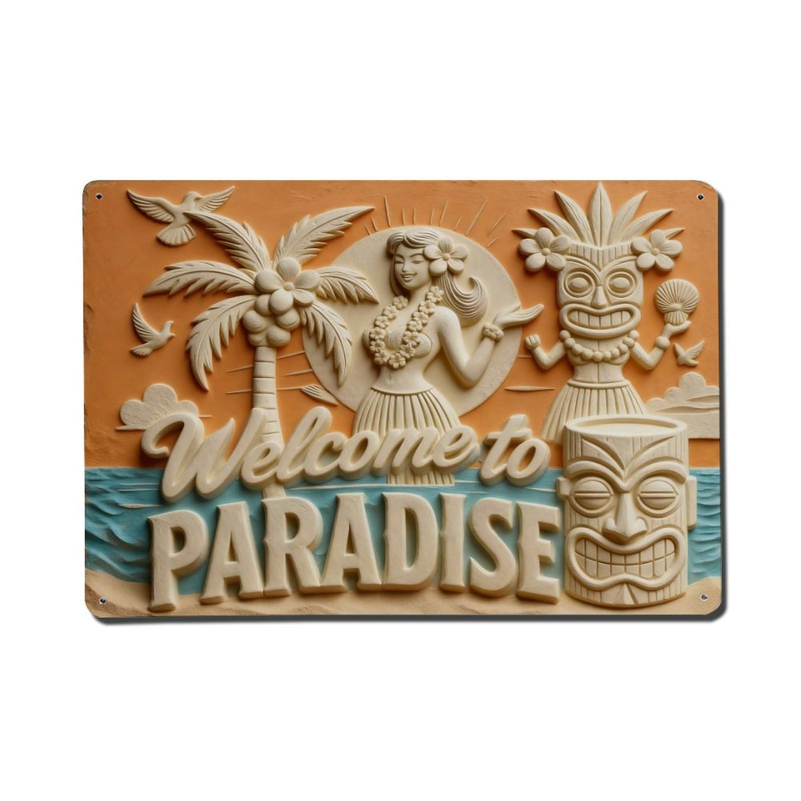 Tropical Paradise Tiki Woman Palm Vintage Metal Tin Sign Retro Wall Decor, Bar Garage Cafe Kitchen Home Wall Art Poster Decoration 8x12inches