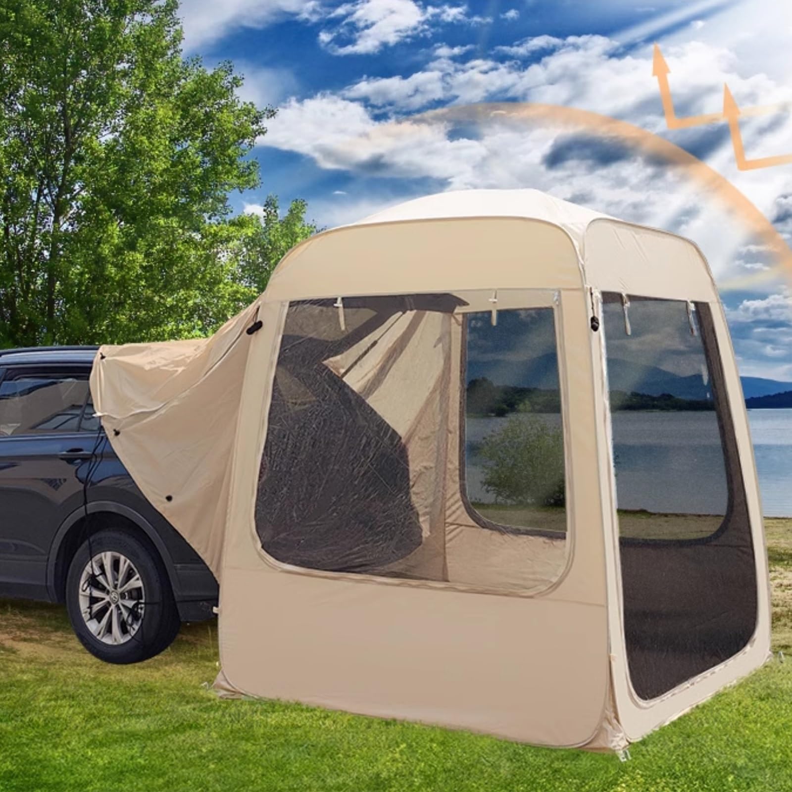 Toldo Camper para Coche, Lona Sombra Exterior Oxford 210D para 4-6 Personas, Toldo Camping de PVC Grueso, Adecuado para SUV, Coche y Jeep