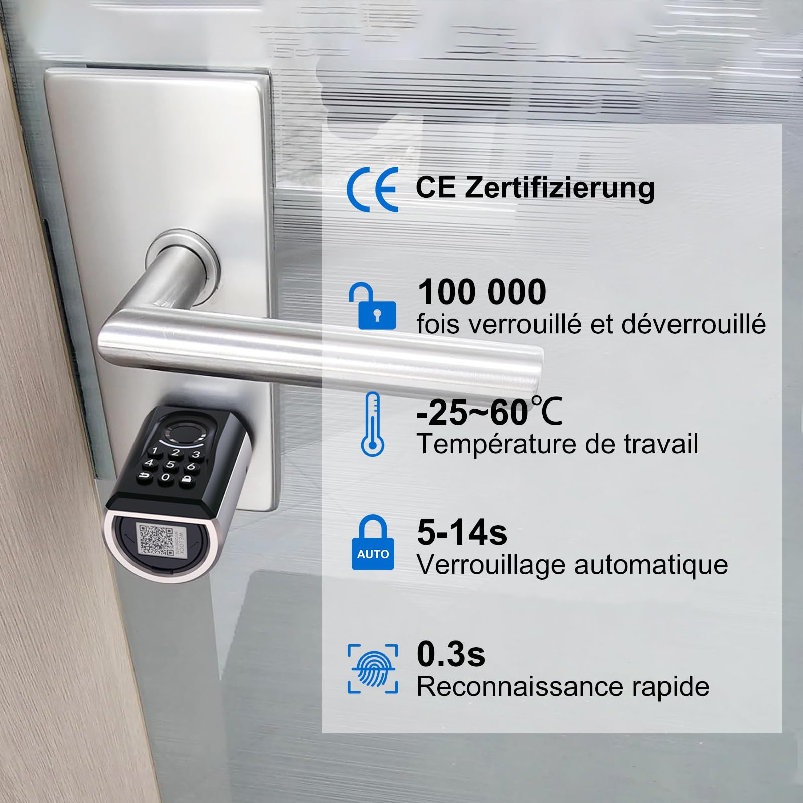 RUILON IP65 Serrure connectée à code et empreinte digitale ToucA51, 30x30 | Serrure biometrique avec 3 Cartes RFID, installation facile, Bluetooth APP Commande, portes 30-70 mm, Maison Chambre Bureau