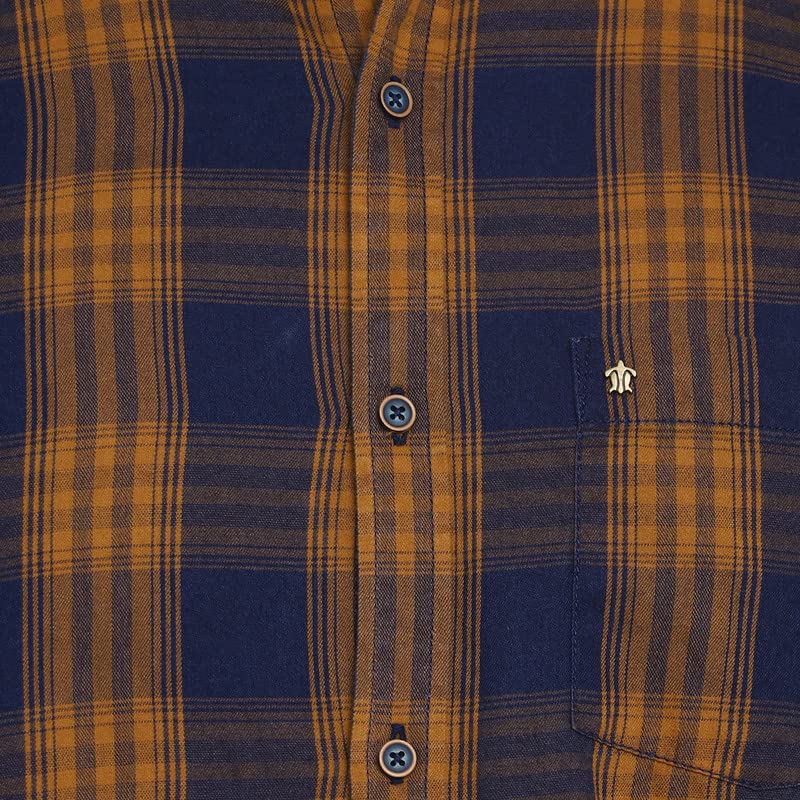Image of Turtle Men Khaki Cotton Checked Slim Fit Shirts