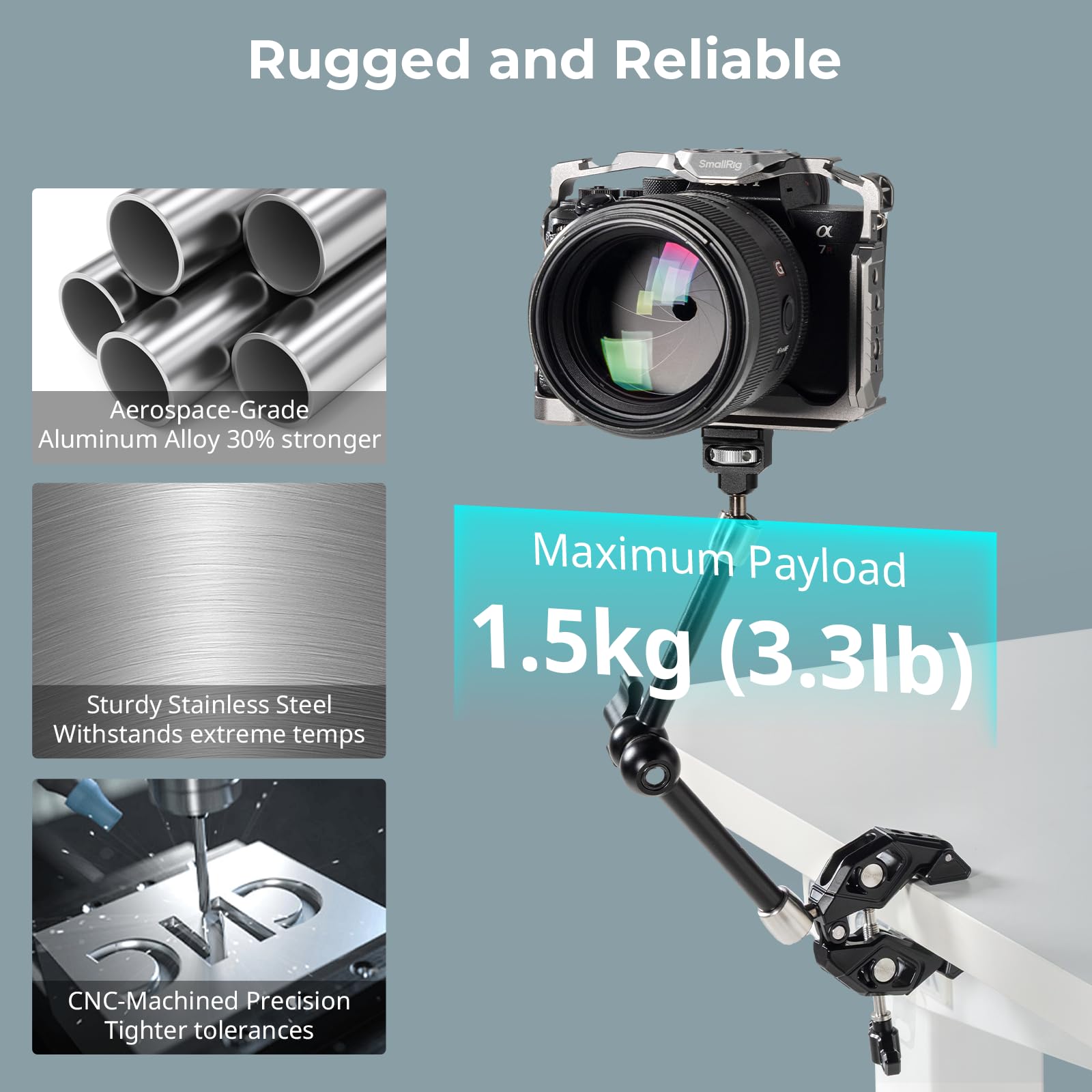 SMALLRIG Magic Arm 5312 - Pinza de cangrejo con pasador retráctil antidesviación, capacidad de carga de 1,5 kg para GoPro/Insta360/DJI Action/DSLR/para luz/monitor / teléfono