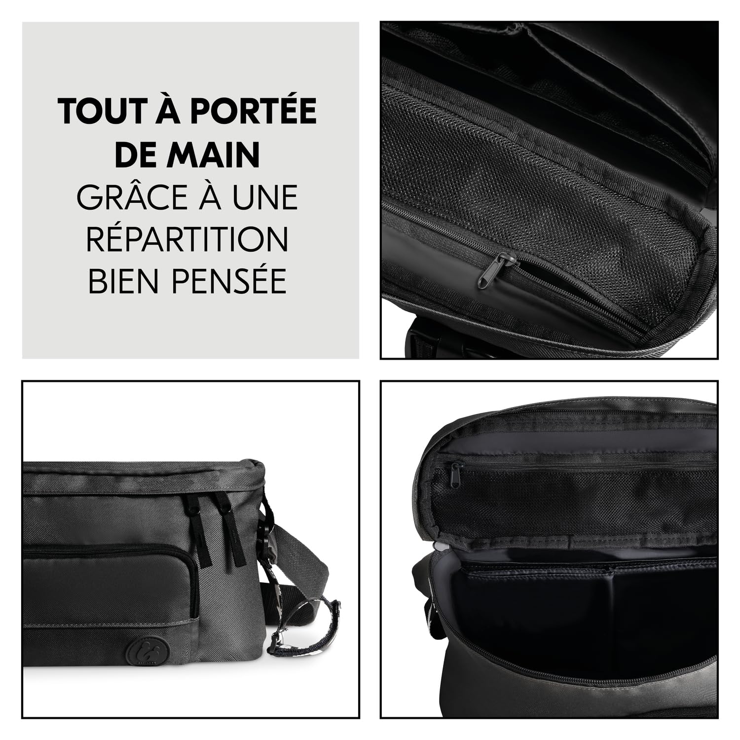 hauck Pushchair Hip Bag, Noir - 2en1 Sac de Rangement Poussette et Sac Banane pour Femmes et Hommes - Grand Organisateur Landau 17 x 11 x 32 cm - Fixation Facile - Longue Ceinture Réglable
