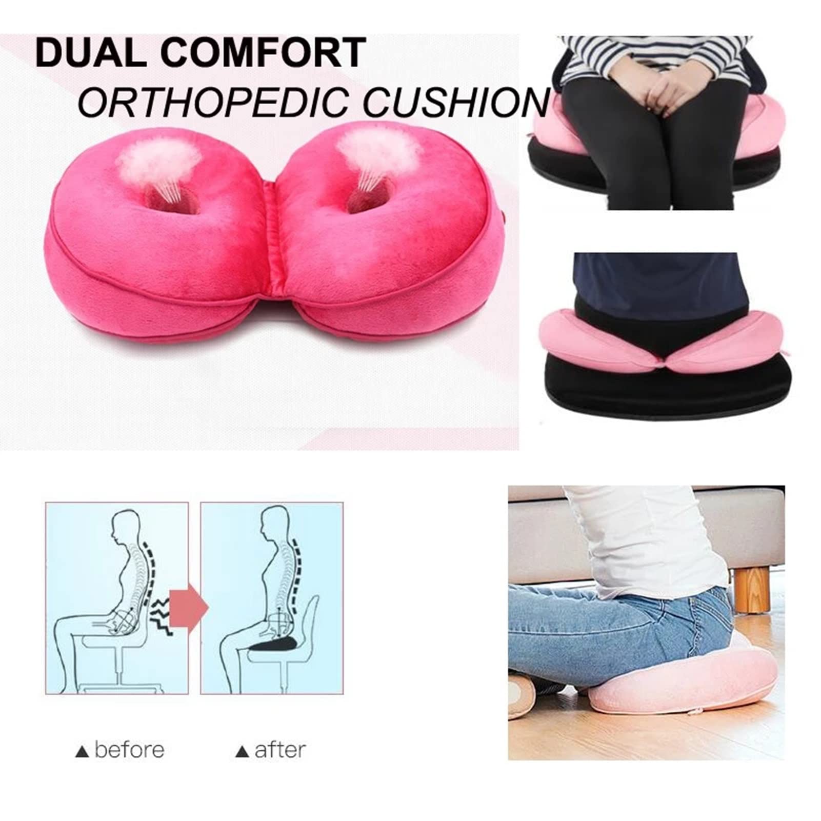 Cojín de Asiento Suave para Silla de Ruedas, Multifuncional, de Doble Comodidad, ortopédico, de Espuma viscoelástica, Plegable para la Pelvis, cojín Elevador de Caderas p