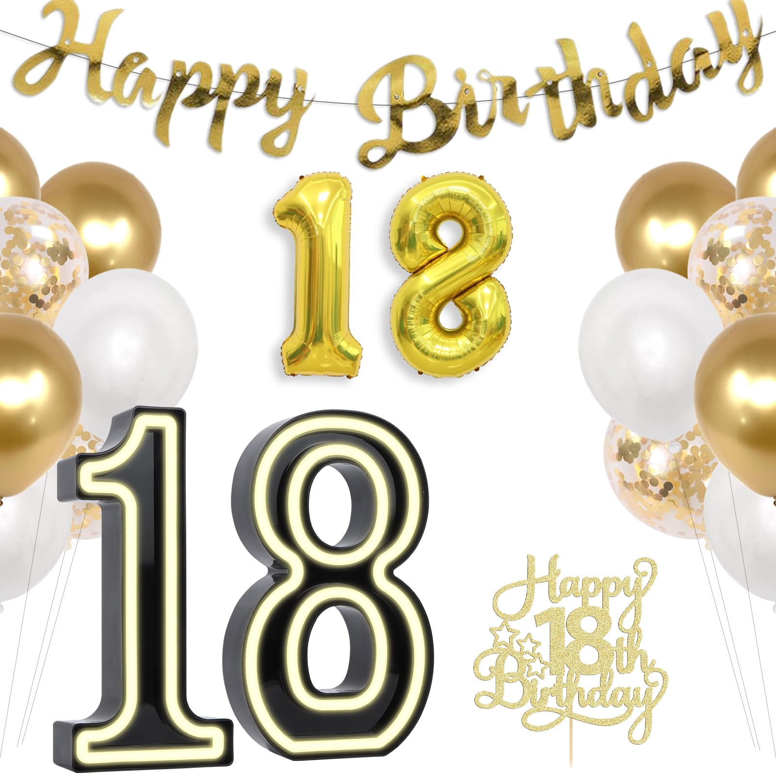 Light Up Number 18, 8.6inch Marquee Number Lights Sign for Birthday, 18th Birthday Decorations for Birthday, Night Light, Anniversary, Wedding Home Bedroom (18th)