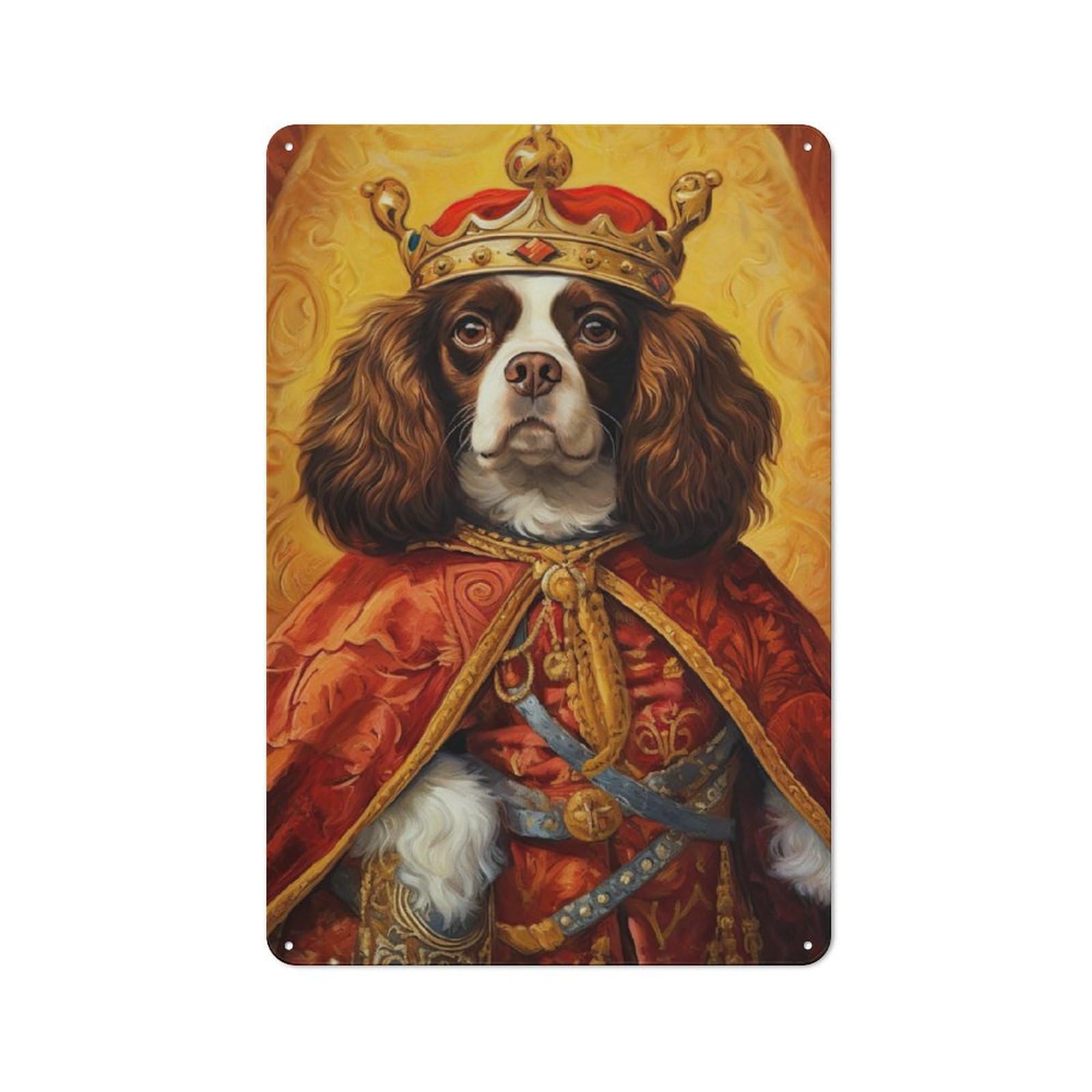 Junmoney Cavalier Dog The King Retro-Style Metal Sign 30X20cm For Studio Or Craft Room, Gift For Studio Decor Lovers During The Christmas Season