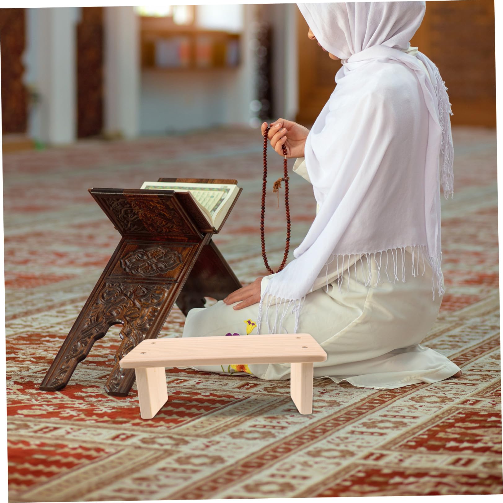 DECHOUS Holz Meditationsbank Beige Tragbar für Hausandacht und Kirche
