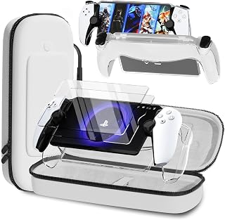 QUAGGY 3-in-1 Accessoris Kit Compatible with Playstation Portal, EVA Carrying Case for PS Portal with Clear Skin Protective Cover, 2 Pack Screen Protectors