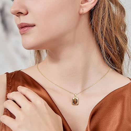Miniatura 2 de Jean Beau Collares con colgante de piedra dorada para mujer, collar grueso de piedras preciosas colgantes para boda, baile de graduación, joyería de