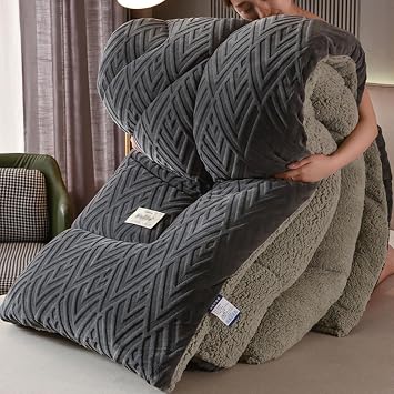Winter Warm Blanket Comforters, Thick Lamb Wool Quilt Fluffy Comforter Twin XL Size Blanket Soft Warm Double-Sided Bed Comforter Plush Throw Blanket WashableDark Gray-A,180x220cm/71x87in 3.5kg