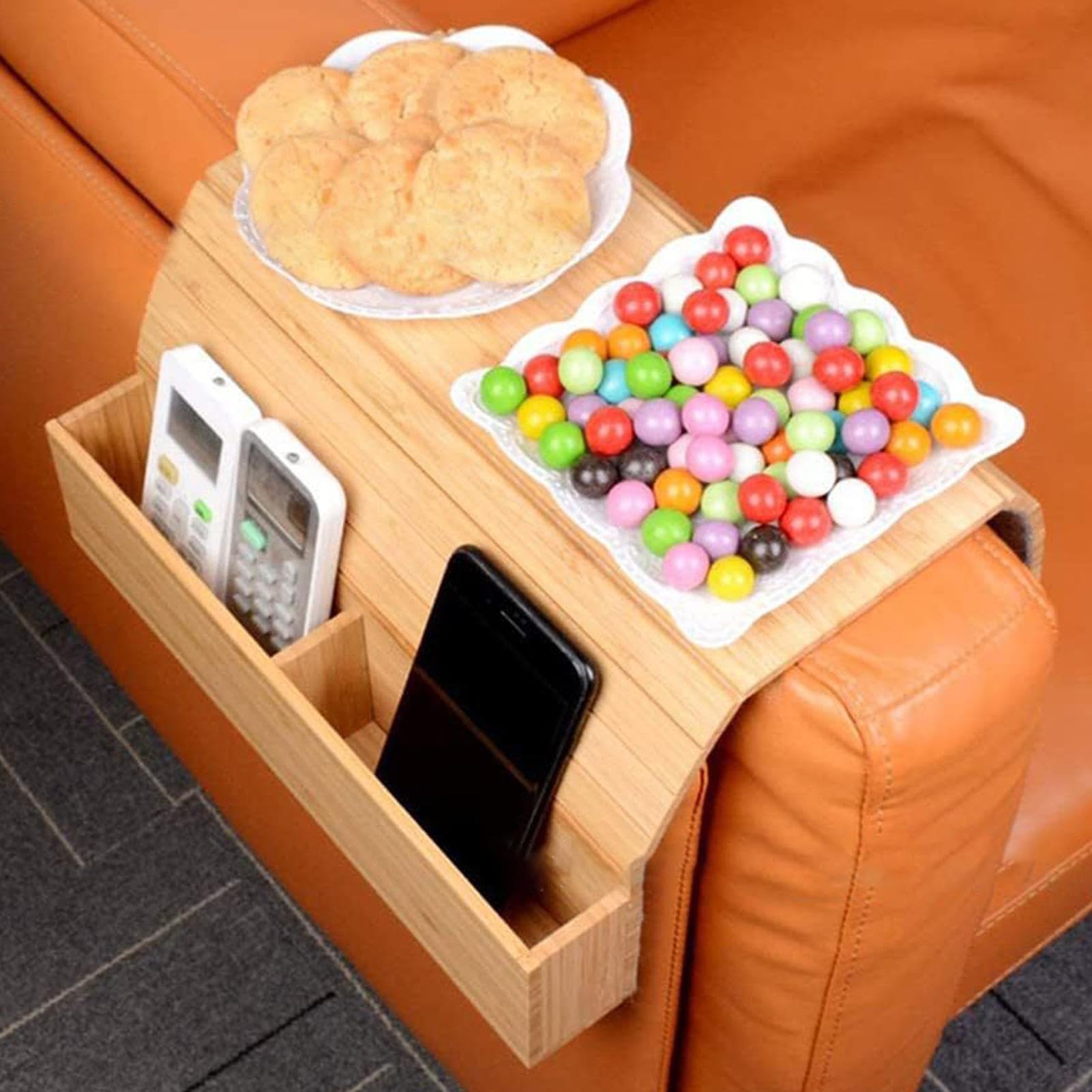 Mesa con reposabrazos para sofá, mesa plegable duradera para aperitivos y bebidas, para sala de estar, ideal para bebidas, aperitivos y comodidad