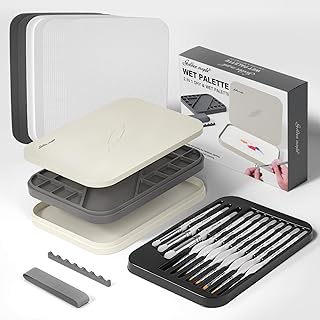 Wet Pallet for Painting Miniatures - Golden Maple 2 in 1 Dry and Wet Palette with Lid, Including 11 Miniature Paint Brushes,100PCS Palette Paper, 4PCS Sponges, Paint Brushes Holders