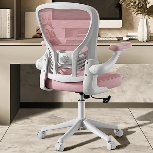 Miniatura 1 de Silla de escritorio para computadora con ruedas, silla de oficina de malla con brazos abatibles, soporte lumbar ajustable, silla de escritorio