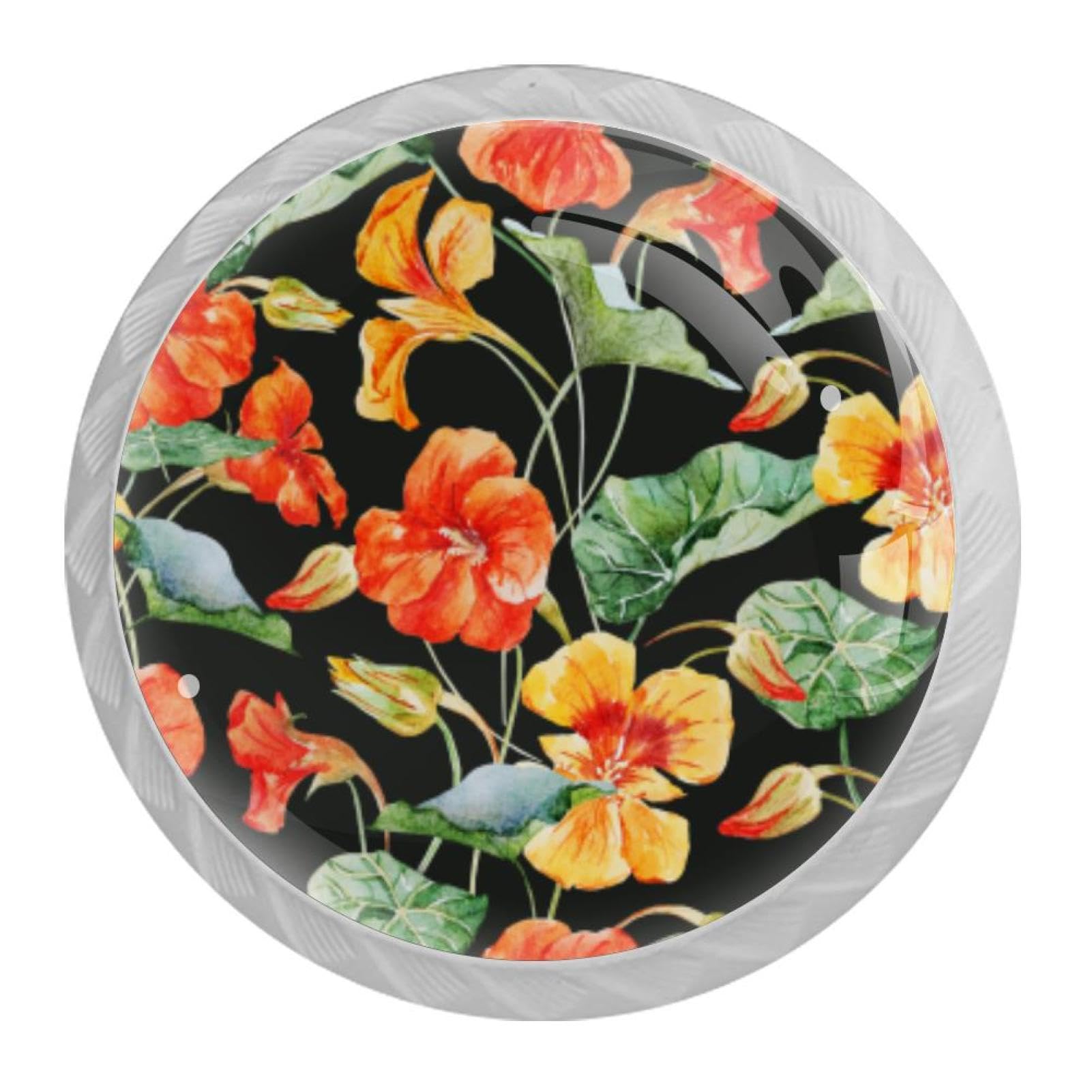 Tqmspg 4 Pieces Drawer Pulls Watercolor Flowers Door Knobs Dresser Handles for Kitchen Wardrobe Cupboard Hardware Furniture