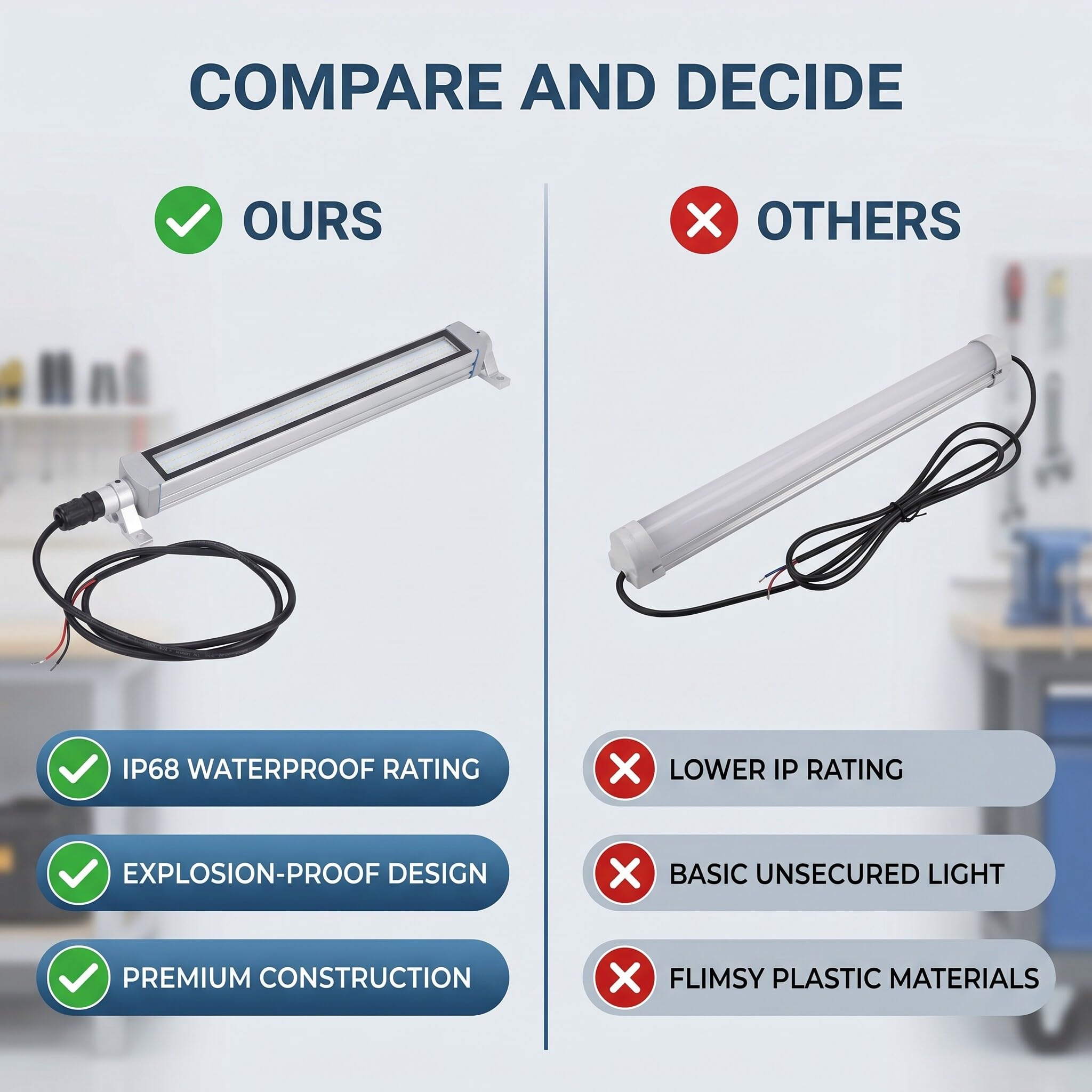 Lampada LED per macchina, IP68, tubo di luce per illuminazione industriale CNC, 10 W, 24 V