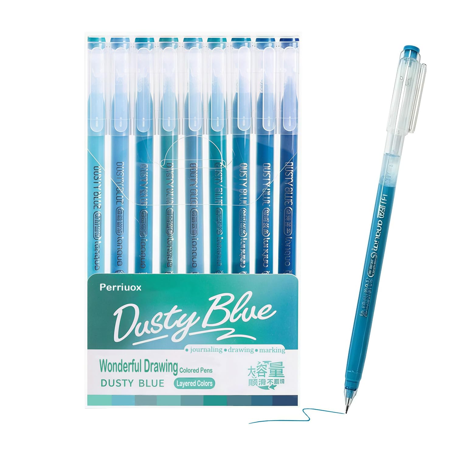 Perriuox 9 Colored Gel Pens Set, 0.5mm Fine Point for Black & White Paper, Cute Pens for Journaling, Adult Coloring Books, Bible, Drawing, Note Taking, School Supplies (Misty Blue, count, 9) — image 1