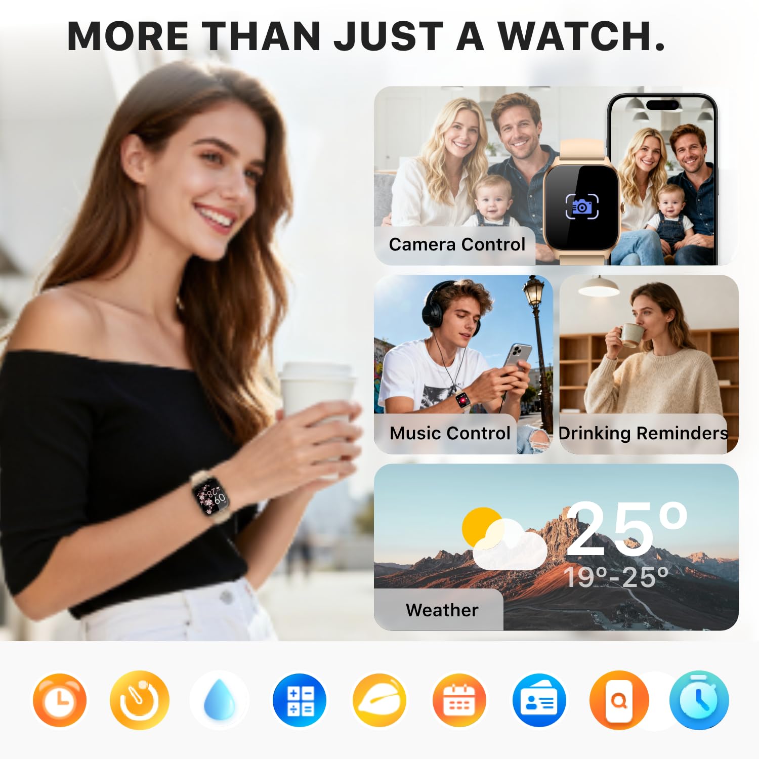 Kriutefy Smart Watch for Women Men - Answer/Make Call, Fitness Tracker Smartwatch for Android iPhone Compatible, Sleep Female Cycle, 120+ Sports Modes Step Counter (Champagne Gold, 2 Straps) — view 8