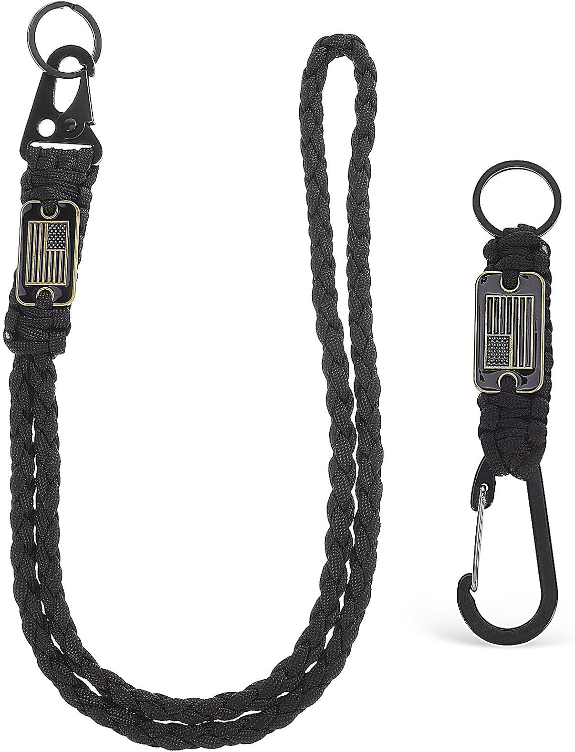 FUOYLOO Portable Lightweight Black Synthetic Fiber Neck Lanyard for Phone and Keys, Braided Rope Badge Strap for Outdoor Camping and Hiking Activities,