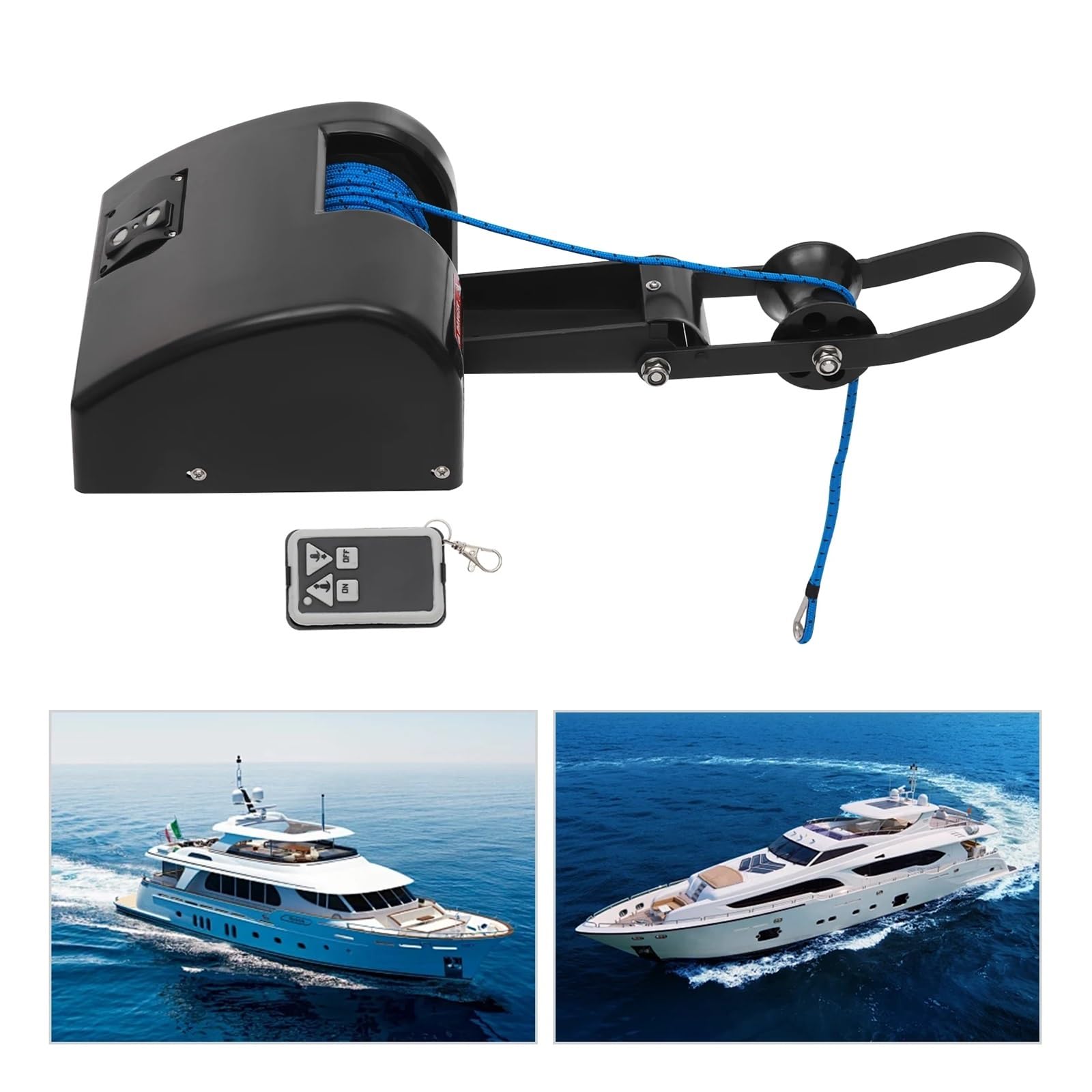 Verricello elettrico di ancoraggio con telecomando senza fili nero per barca in acqua salata 12 V 27 A 15,9 kg