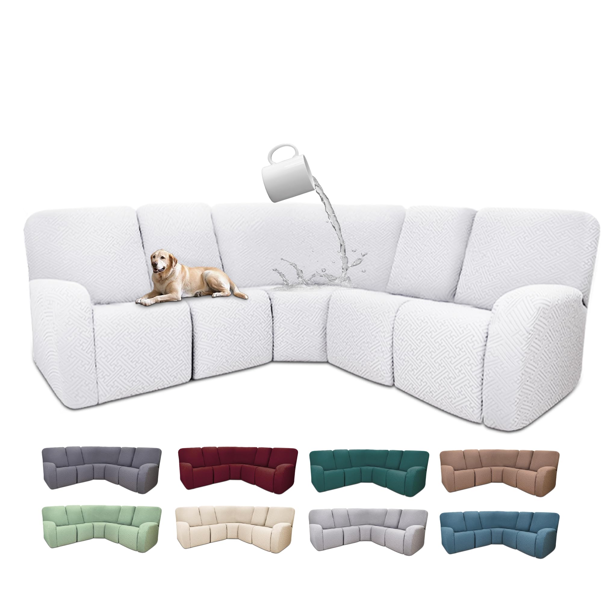 Photo 1 of ROFASVCO 100% Waterproof Sectional Recliner Couch Covers for Reclining Couch L Shaped Corner Sectional Sofa Cover Jacquard Stretch L Shape Recliner Slipcovers (5 Seater Cover, White)