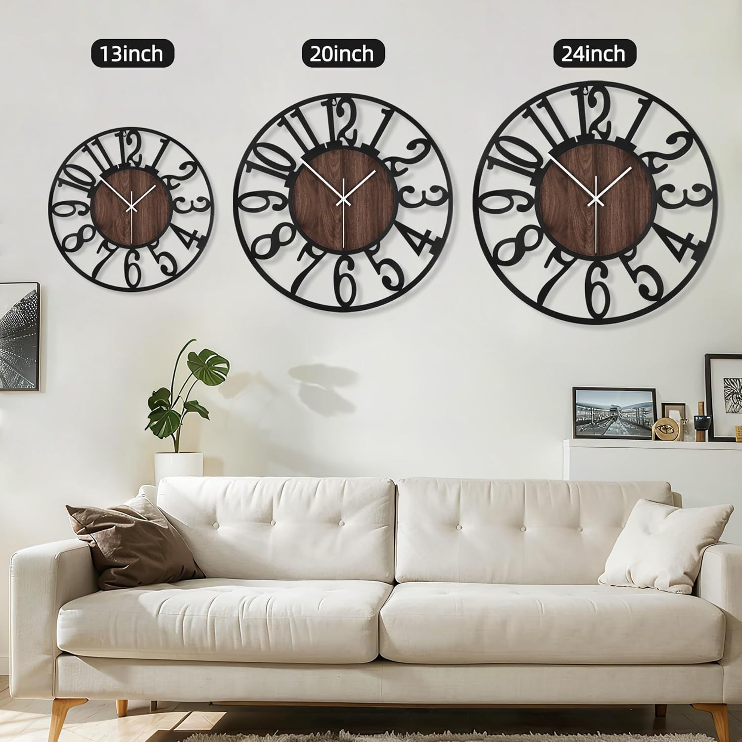 Maxstar Grande Horloge Murale silencieuse sans tic-tac - 60 cm - Chiffres Arabes - Horloge Murale à Quartz - Fonctionnement à Pile - Facile à Lire - pour la Maison, la Cuisine, la Chambre à Coucher,…