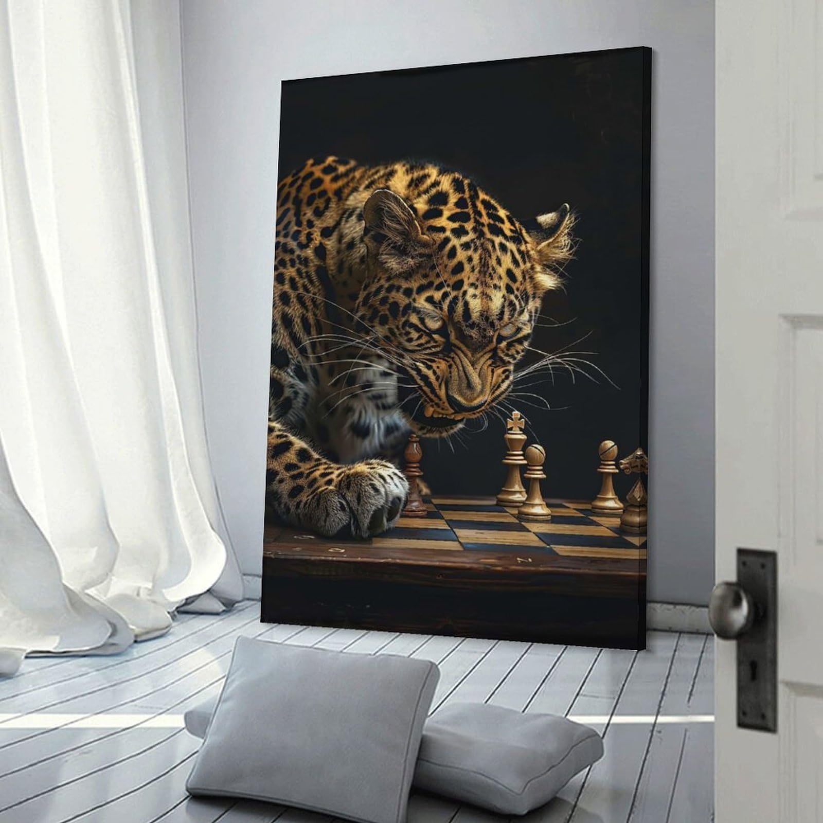 Junmoney Leopard Chess Home Decor Wall Art, 24x36inch(60x90cm), for Home, Office, Studio Or Guest Room, An Adaptable Decor Piece for Home Use